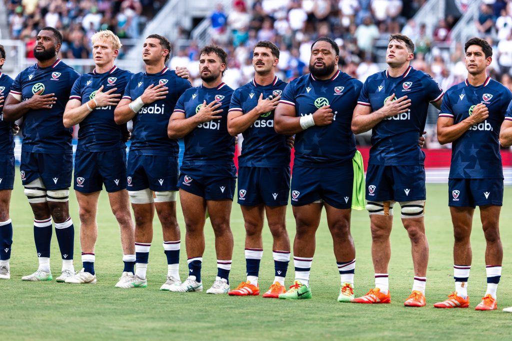USA Rugby Eagles sings the national anthem.