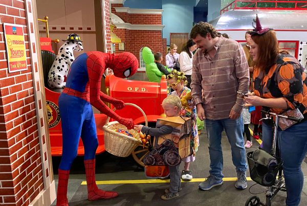 Costumed characters meet kids for Halloween at Treehouse Museum