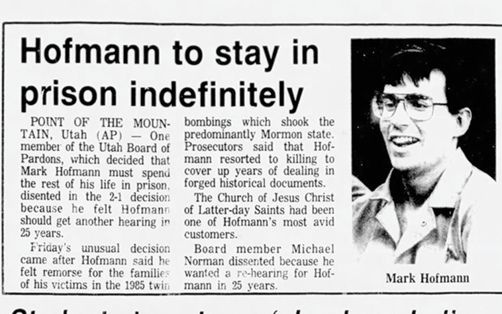 Mark Hofmann convicted newspaper clipping