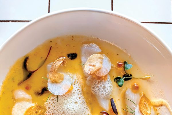 Striped Jack Aurora crudo with fennel and mandarins.