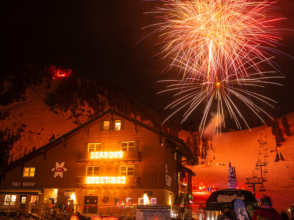 Wildcat Base, Alta Ski Area torchlight parade, Little Cottonwood Canyon, New Year's Eve, Utah
