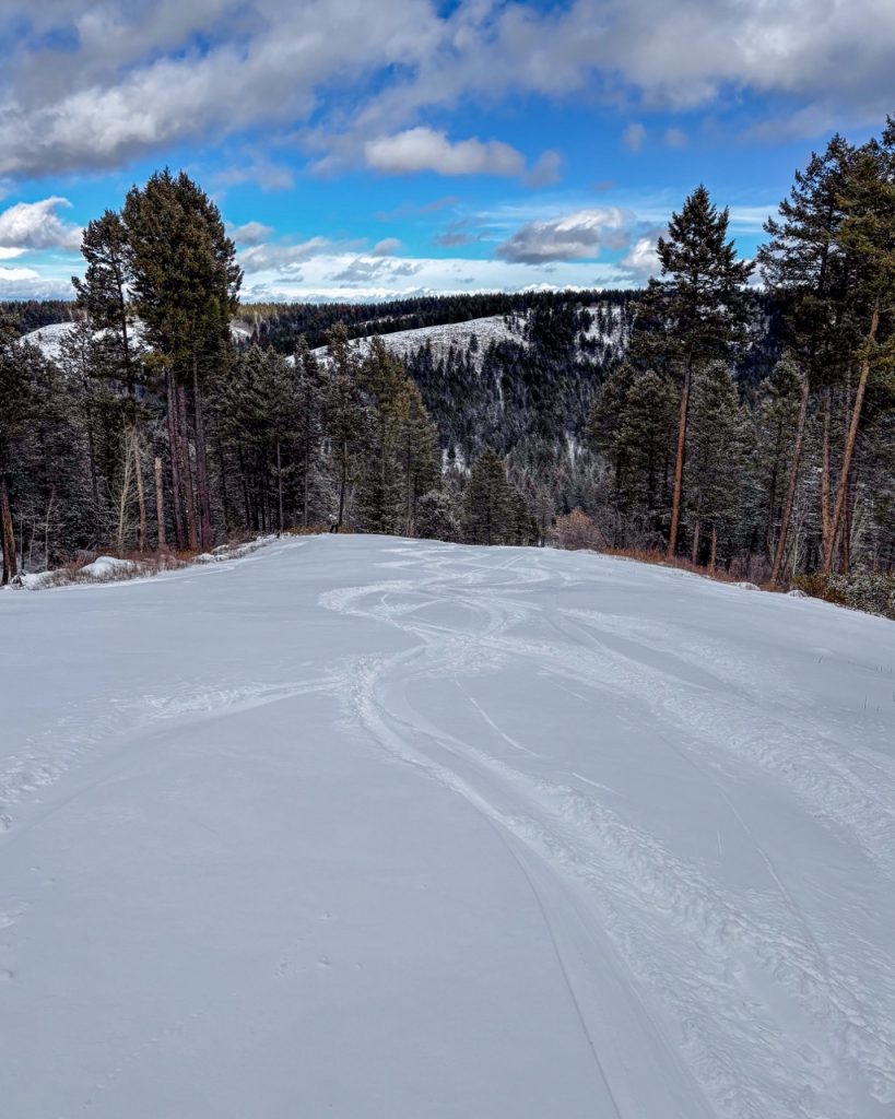 Fresh tracks in untouched powder at Kelly Canyon.