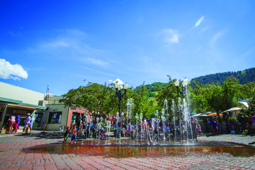 Water fountain on a city street in Downtown Aspen