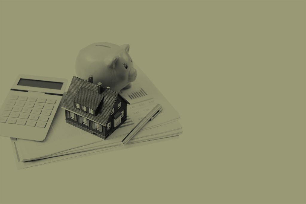 Graphic with piggy bank, house and calculator
