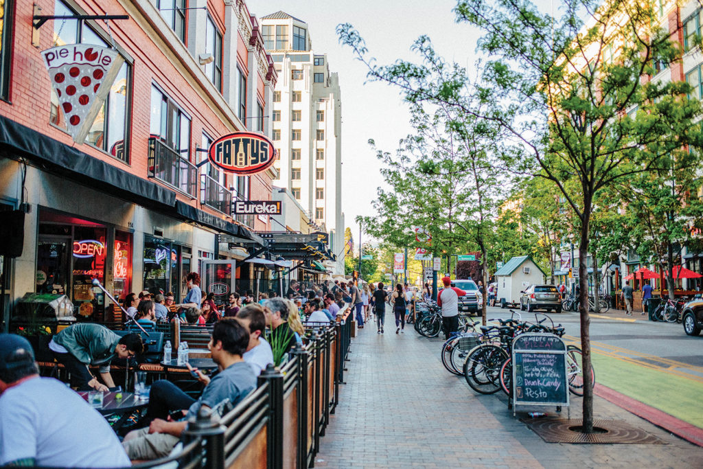 Crowds dine outdoors at 8th Street, Downtown, Boise, Idaho
