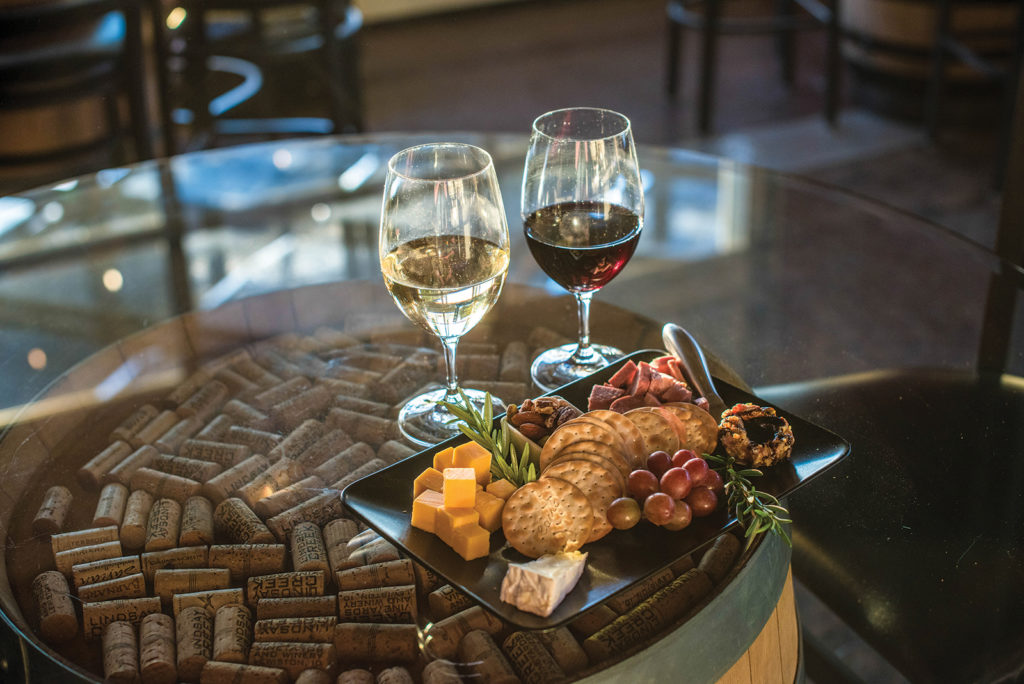 A charcuterie board and wine from Lindsay Creek Vineyards in Lewiston