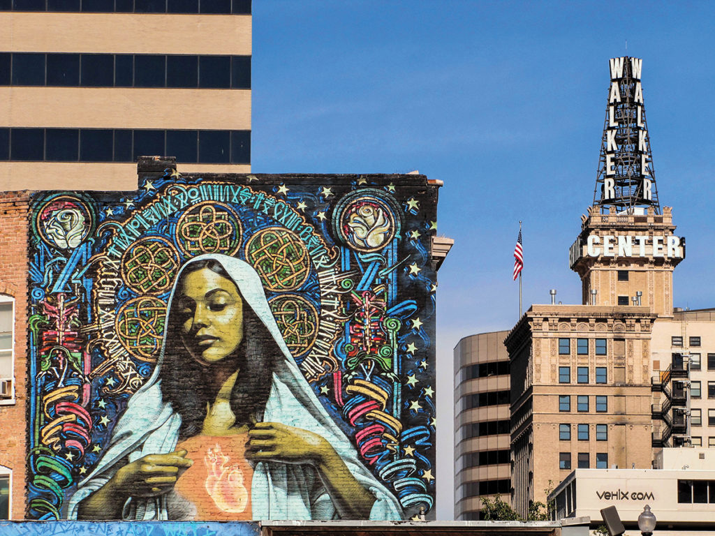 Mural, commissioned by Corey Bullough, of the Virgin Mary.