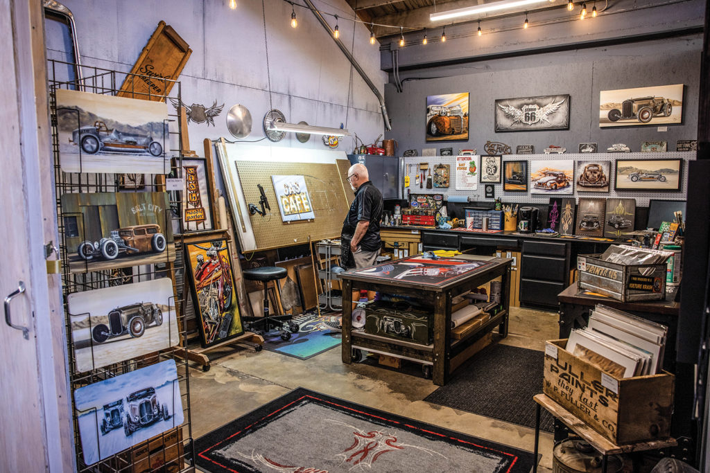 Inside Studio 18, painter Gene Chambers of Studio-66 Hot Rod Art