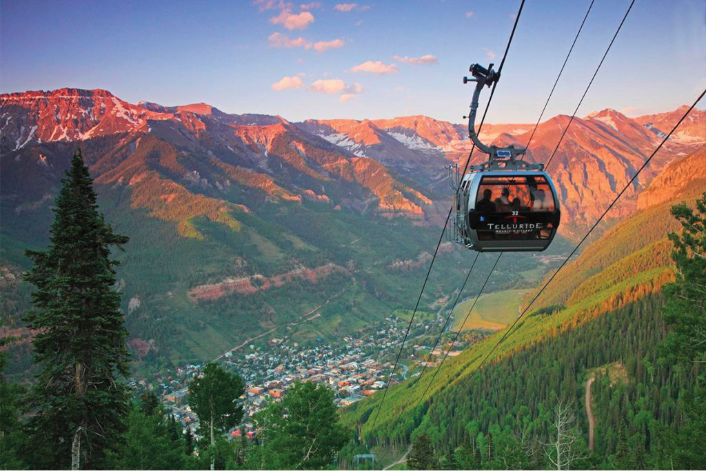 Telluride Village Gondola overlooks the mountains of Telluride