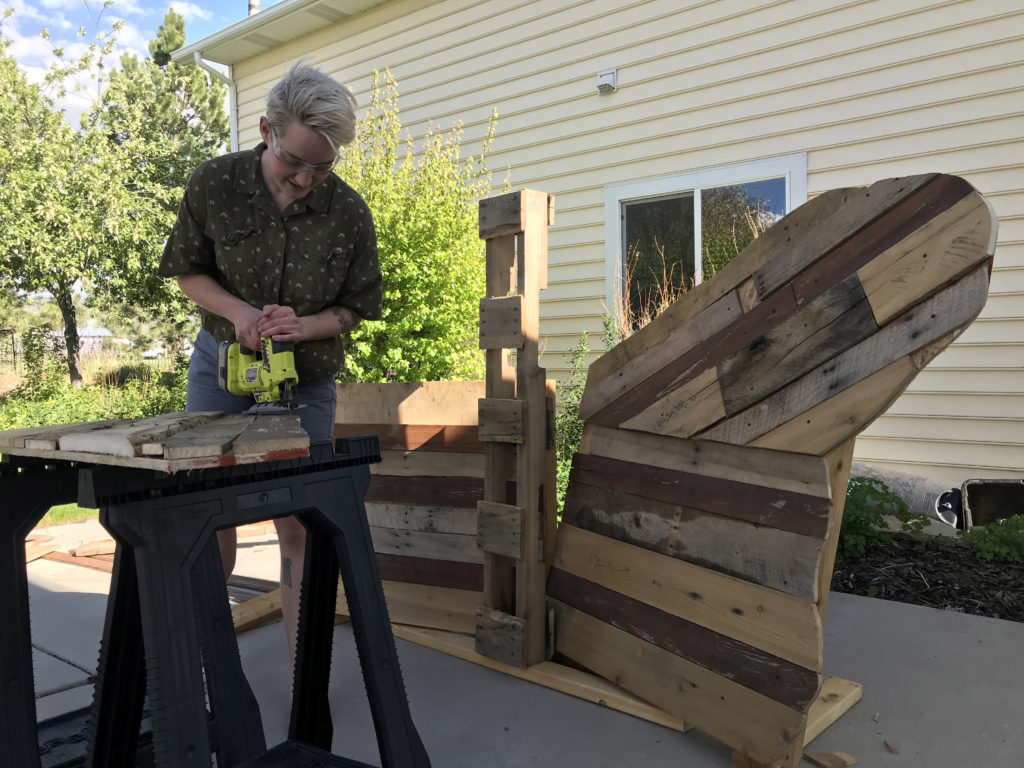 Artist Caitlyn Barhorst builds sculpture for Utah Pride Week's Story Garden (photo credit: Hanna Walter)