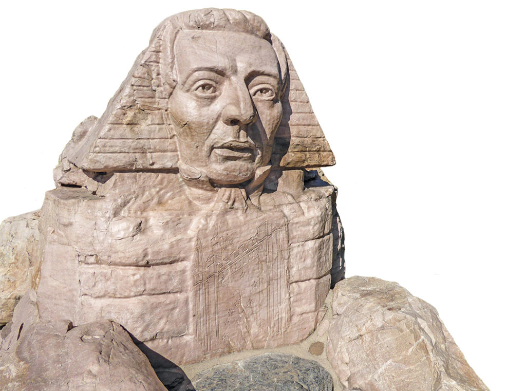 The "Sphinx-Smith" which replicates the famous Egyptian sphinx with the face of Joseph Smith.